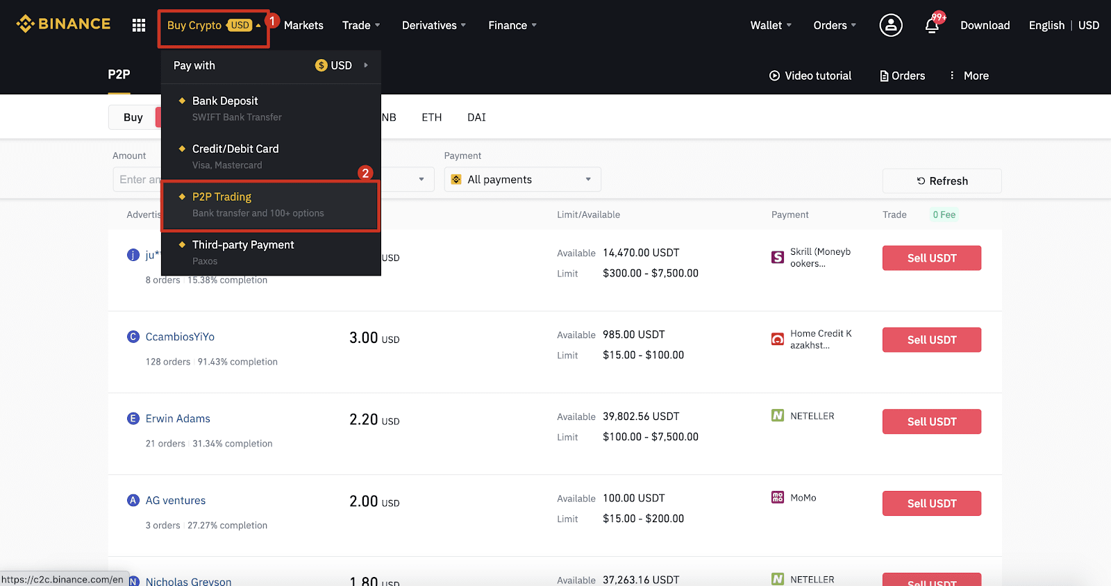 how to sell crypto on binance p2p by web and mobile app 1